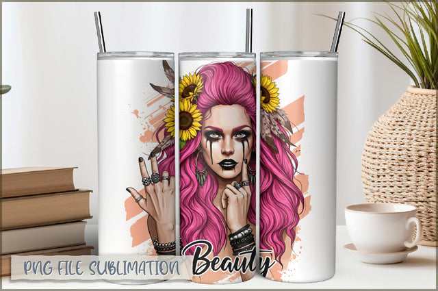 Badass Girl 20 Oz Tumbler Wrap PNG Sublimation Shetara Begum 