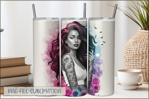Badass Girl 20 Oz Tumbler Wrap PNG Sublimation Shetara Begum 