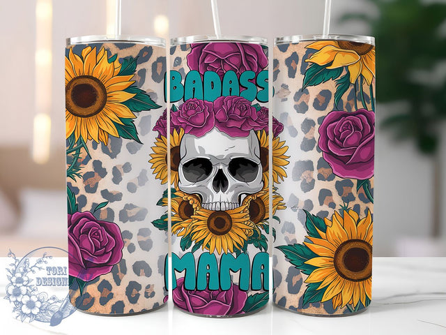 Badass Mama Sunflower Mom Tumbler, Sunflower Tumbler Wrap, Mom Life Tumbler, 20oz Tumbler Sublimation, Sassy Mom Tumbler, Digital Tumbler Wrap, Floral Mom Tumbler Sublimation ToriDesigns 