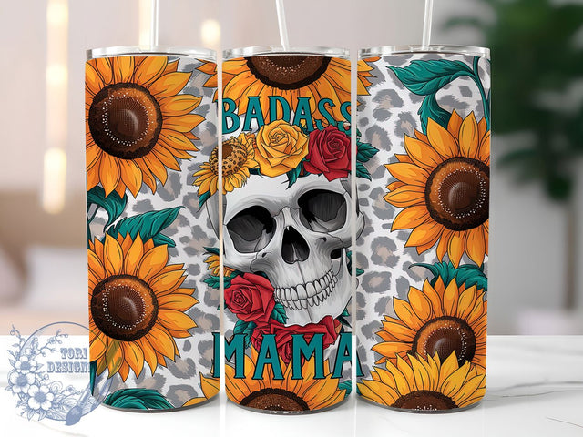 Badass Mama Sunflower Mom Tumbler, Sunflower Tumbler Wrap, Mom Life Tumbler, 20oz Tumbler Sublimation, Sassy Mom Tumbler, Digital Tumbler Wrap, Floral Mom Tumbler Sublimation ToriDesigns 
