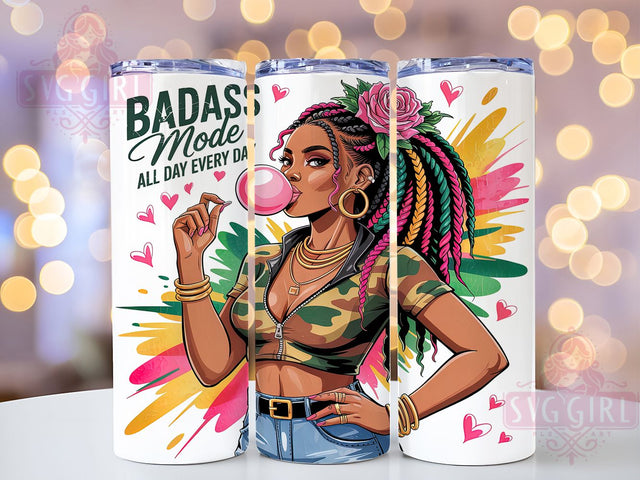 Badass Mode Black Woman 20oz Tumbler, Black Woman Tumbler, 20oz Sublimation Wrap, Empowerment Drinkware, Strong Black Woman Cup, Bold Quote Tumbler, Feminine Power Design Sublimation SvggirlplusArt 