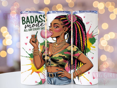 Badass Mode Black Woman 20oz Tumbler, Black Woman Tumbler, 20oz Sublimation Wrap, Empowerment Drinkware, Strong Black Woman Cup, Bold Quote Tumbler, Feminine Power Design Sublimation SvggirlplusArt 