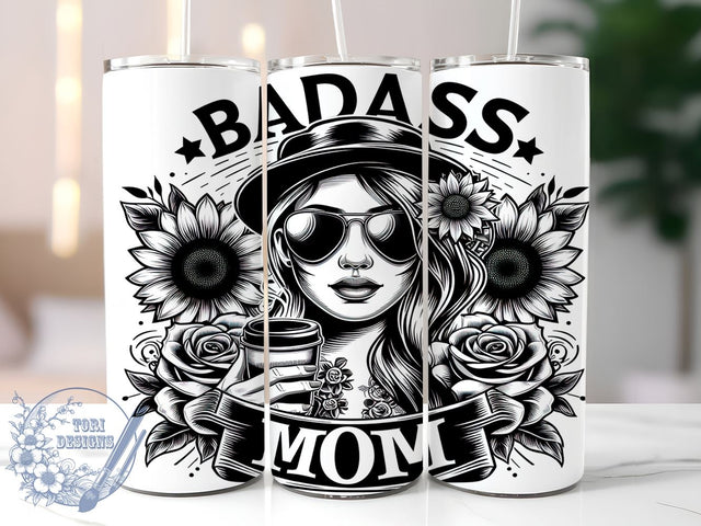 Badass Mom 20oz Skinny Tumbler, Floral Woman Tumbler Png, Straight & Tapered Tumbler Wrap, Instant Digital Download Sublimation ToriDesigns 