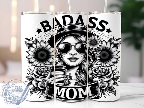 Badass Mom 20oz Skinny Tumbler, Floral Woman Tumbler Png, Straight & Tapered Tumbler Wrap, Instant Digital Download Sublimation ToriDesigns 