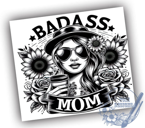 Badass Mom 20oz Skinny Tumbler, Floral Woman Tumbler Png, Straight & Tapered Tumbler Wrap, Instant Digital Download Sublimation ToriDesigns 