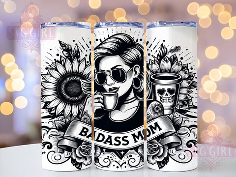 Badass Mom 20oz Tumbler Wrap Sublimation Design, Straight Tapered Tumbler Wrap, Mom Floral Tumbler Png, Instant Digital Download Sublimation SvggirlplusArt 