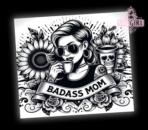 Badass Mom 20oz Tumbler Wrap Sublimation Design, Straight Tapered Tumbler Wrap, Mom Floral Tumbler Png, Instant Digital Download Sublimation SvggirlplusArt 