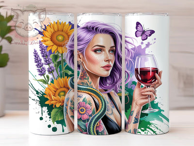 Badass Snake Tattoo Tumbler, Badass Snake Wrap, Edgy Party Cup, 20oz Sublimation Wrap, Rocker Snake Tumbler, Fierce Tattoo Design Cup, Snake Badass Theme Wrap Sublimation Lara' s Designs 