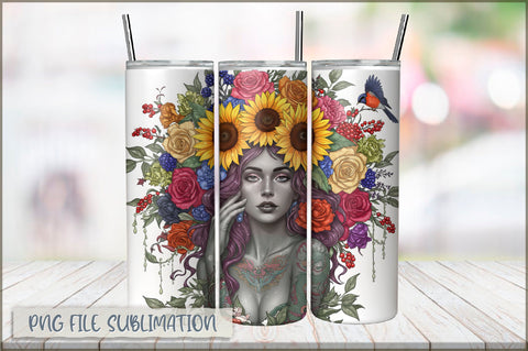 Badass Sunflower Girl 20 Oz Tumbler Wrap PNG Sublimation Shetara Begum 