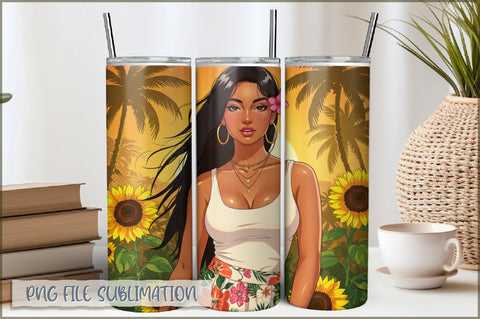 Badass Sunflower Girl 20 Oz Tumbler Wrap PNG Sublimation Shetara Begum 