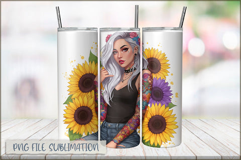 Badass Sunflower Girl 20 Oz Tumbler Wrap PNG Sublimation Shetara Begum 