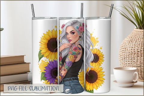 Badass Sunflower Girl 20 Oz Tumbler Wrap PNG Sublimation Shetara Begum 