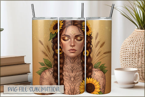Badass Sunflower Girl 20 Oz Tumbler Wrap PNG Sublimation Shetara Begum 