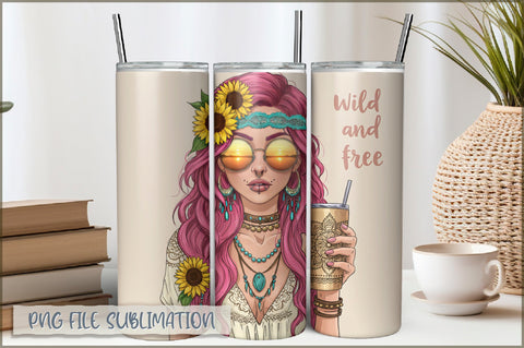 Badass Sunflower Girl 20 Oz Tumbler Wrap PNG Sublimation Shetara Begum 