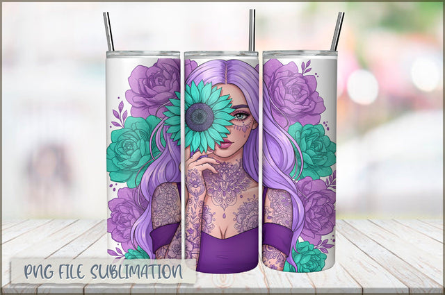 Badass Sunflower Girl 20 Oz Tumbler Wrap PNG Sublimation Shetara Begum 