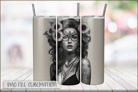 Badass Sunflower Girl 20 Oz Tumbler Wrap PNG Sublimation Shetara Begum 