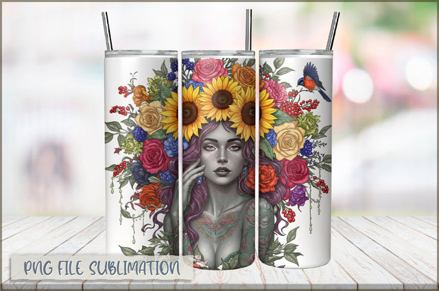 Badass Sunflower Girl 20 Oz Tumbler Wrap PNG Sublimation Shetara Begum 
