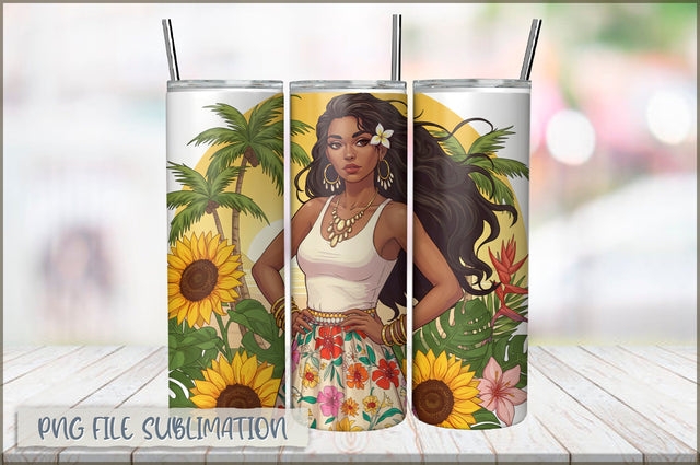 Badass Sunflower Girl 20 Oz Tumbler Wrap PNG Sublimation Shetara Begum 