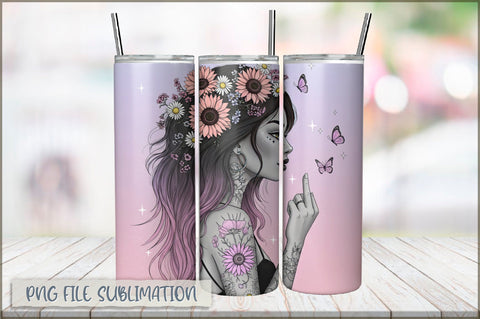 Badass Sunflower Girl 20 Oz Tumbler Wrap PNG Sublimation Shetara Begum 