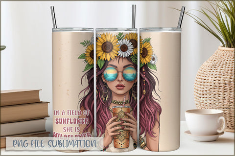 Badass Sunflower Girl 20 Oz Tumbler Wrap PNG Sublimation Shetara Begum 
