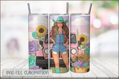 Badass Sunflower Girl 20 Oz Tumbler Wrap PNG Sublimation Shetara Begum 