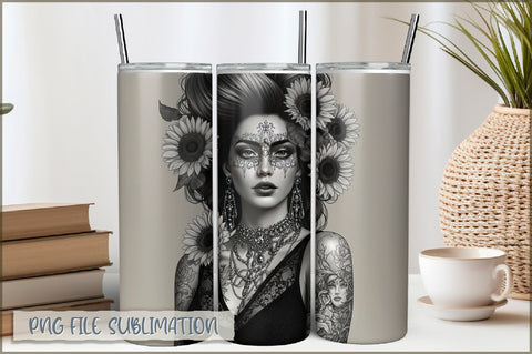 Badass Sunflower Girl 20 Oz Tumbler Wrap PNG Sublimation Shetara Begum 