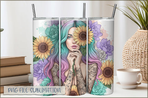Badass Sunflower Girl 20 Oz Tumbler Wrap PNG Sublimation Shetara Begum 