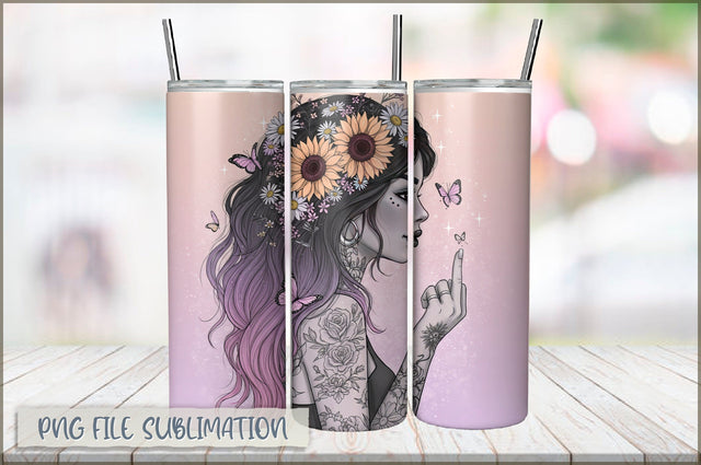 Badass Sunflower Girl 20 Oz Tumbler Wrap PNG Sublimation Shetara Begum 