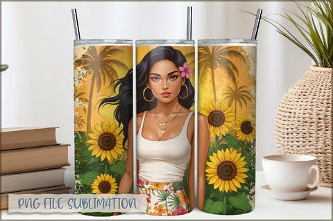 Badass Sunflower Girl 20 Oz Tumbler Wrap PNG Sublimation Shetara Begum 
