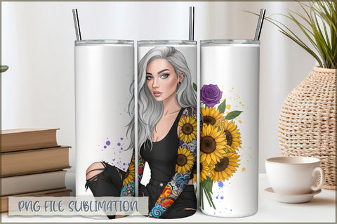 Badass Sunflower Girl 20 Oz Tumbler Wrap PNG Sublimation Shetara Begum 