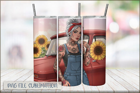 Badass Sunflower Girl 20 Oz Tumbler Wrap PNG Sublimation Shetara Begum 