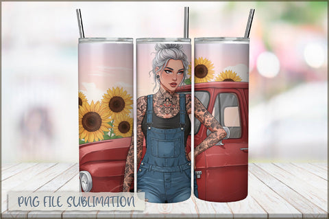 Badass Sunflower Girl 20 Oz Tumbler Wrap PNG Sublimation Shetara Begum 