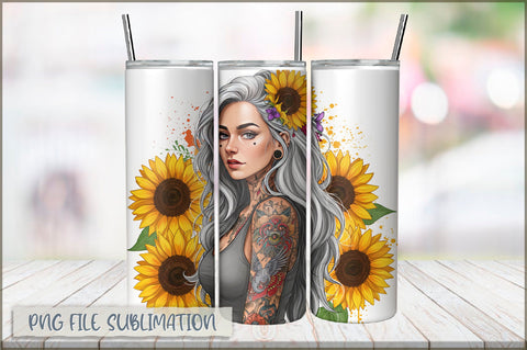 Badass Sunflower Girl 20 Oz Tumbler Wrap PNG Sublimation Shetara Begum 