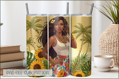 Badass Sunflower Girl 20 Oz Tumbler Wrap PNG Sublimation Shetara Begum 