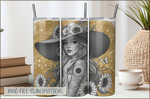 Badass Sunflower Girl 20 Oz Tumbler Wrap PNG Sublimation Shetara Begum 