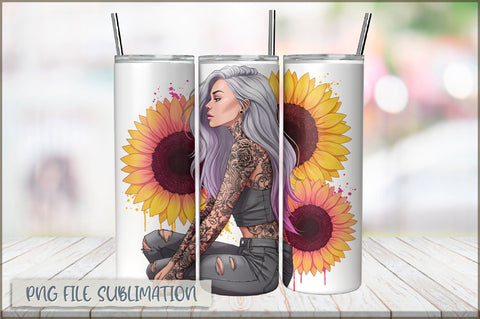 Badass Sunflower Girl 20 Oz Tumbler Wrap PNG Sublimation Shetara Begum 