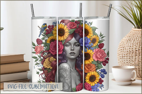 Badass Sunflower Girl 20 Oz Tumbler Wrap PNG Sublimation Shetara Begum 