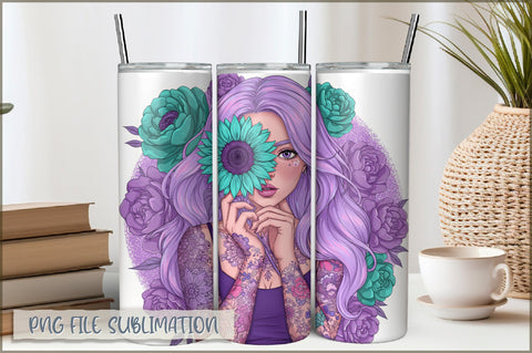 Badass Sunflower Girl 20 Oz Tumbler Wrap PNG Sublimation Shetara Begum 
