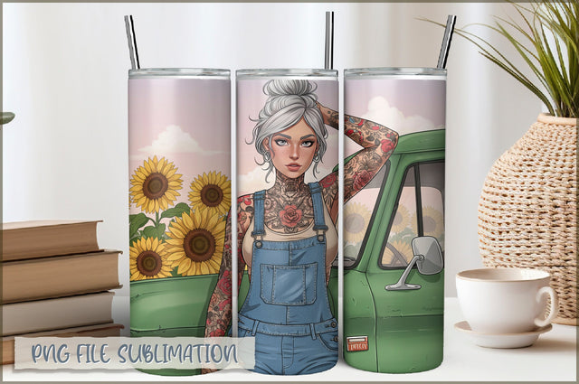 Badass Sunflower Girl 20 Oz Tumbler Wrap PNG Sublimation Shetara Begum 