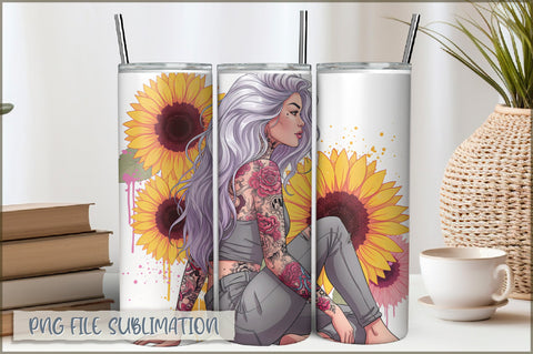 Badass Sunflower Girl 20 Oz Tumbler Wrap PNG Sublimation Shetara Begum 