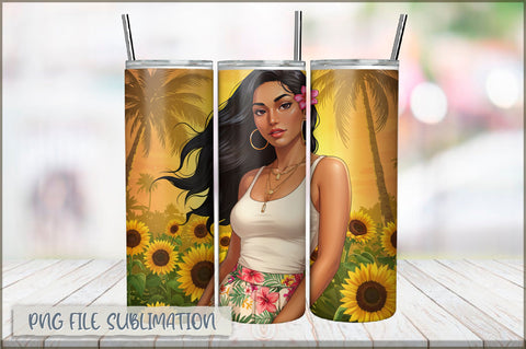 Badass Sunflower Girl 20 Oz Tumbler Wrap PNG Sublimation Shetara Begum 