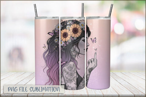 Badass Sunflower Girl 20 Oz Tumbler Wrap PNG Sublimation Shetara Begum 