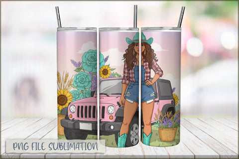 Badass Sunflower Girl 20 Oz Tumbler Wrap PNG Sublimation Shetara Begum 