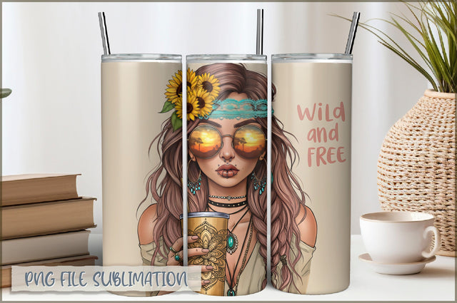 Badass Sunflower Girl 20 Oz Tumbler Wrap PNG Sublimation Shetara Begum 