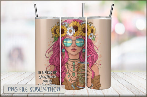 Badass Sunflower Girl 20 Oz Tumbler Wrap PNG Sublimation Shetara Begum 