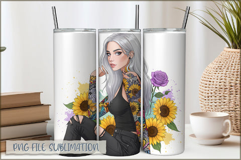 Badass Sunflower Girl 20 Oz Tumbler Wrap PNG Sublimation Shetara Begum 