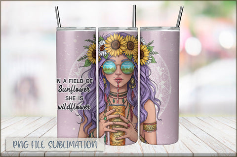 Badass Sunflower Girl 20 Oz Tumbler Wrap PNG Sublimation Shetara Begum 