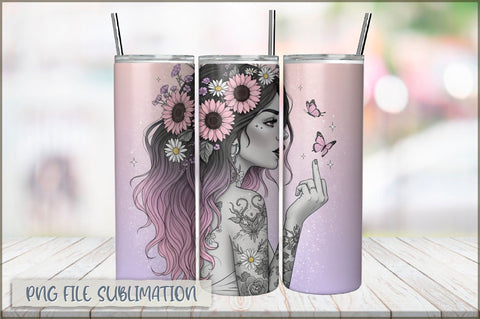Badass Sunflower Girl 20 Oz Tumbler Wrap PNG Sublimation Shetara Begum 