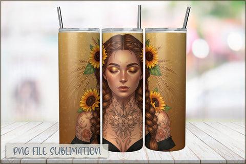 Badass Sunflower Girl 20 Oz Tumbler Wrap PNG Sublimation Shetara Begum 