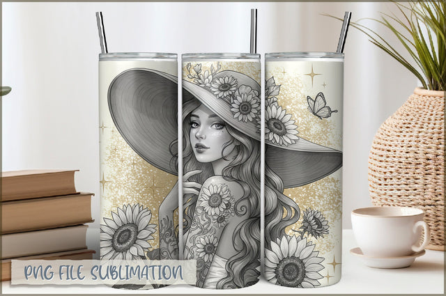 Badass Sunflower Girl 20 Oz Tumbler Wrap PNG Sublimation Shetara Begum 